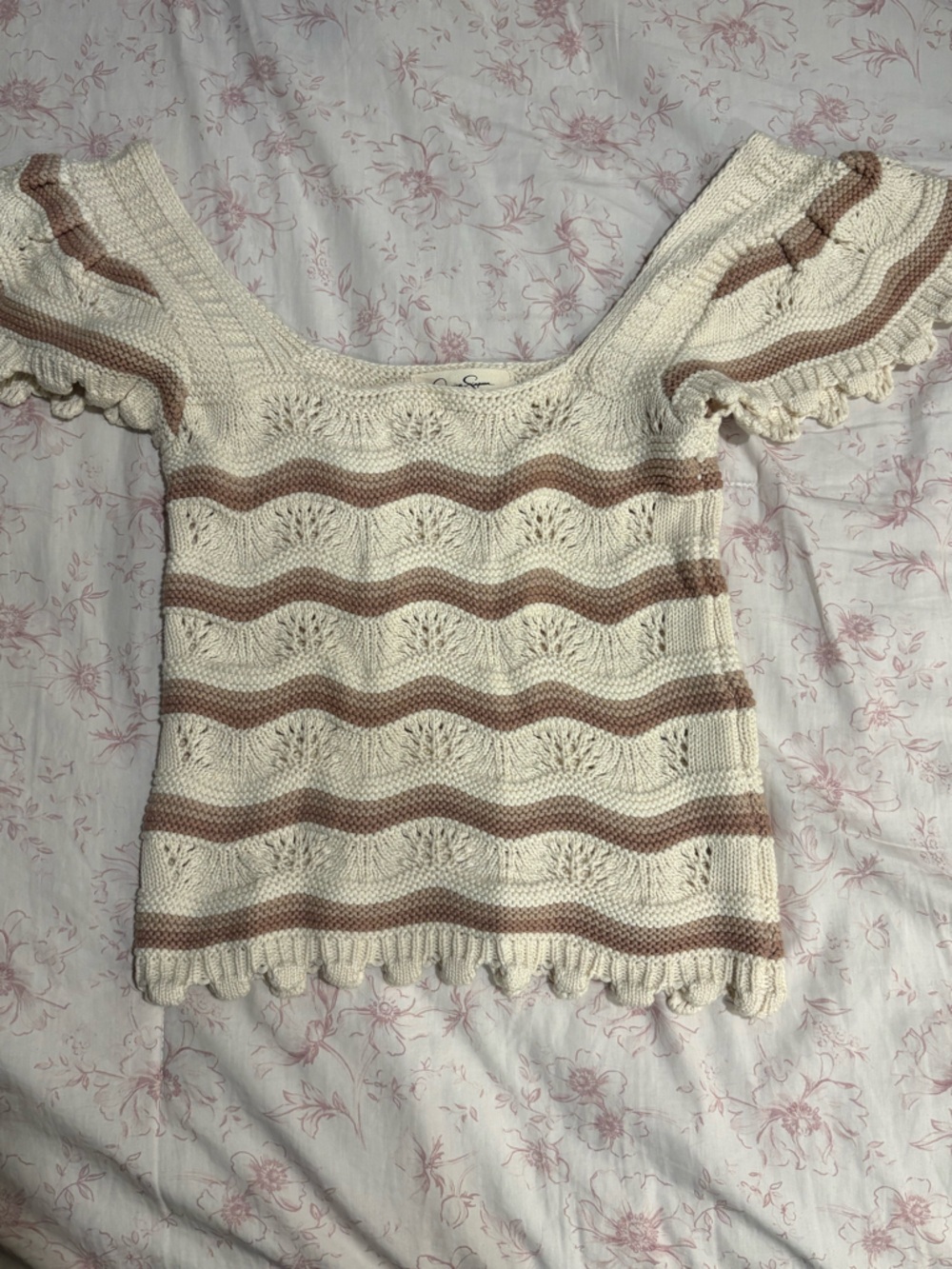 Jessica Simpson Cream and Light Brown Striped Knit Top